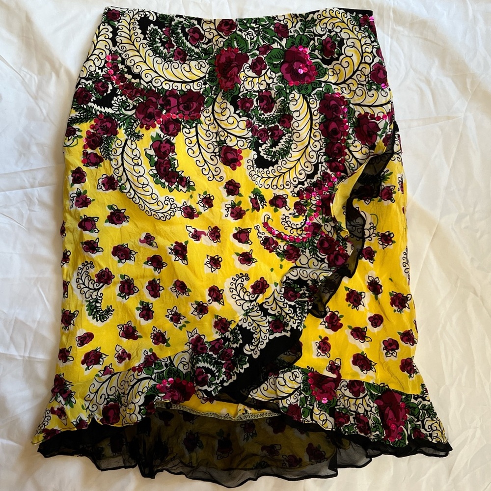 Nanette Lepore Yellow and Black Asymmetrical Midi Skirt